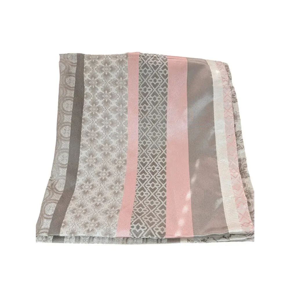MAINSTAYS! TAUPE BEIGE, GOLD, PINK SATIN FINISH STRIPED FLORAL SHOWER CURTAIN!